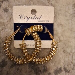 Gold and Rhinestone Hoop Earrings